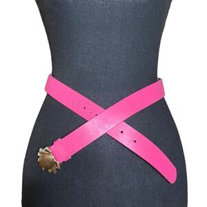 Gold Frog Buckle Pink Leather Belt